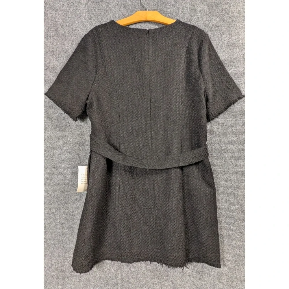 Bohme Black Textured Shift Dress XL Short Sleeve Tweed Fringe LD368A NWT